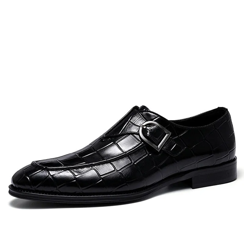 Jinquedai  Mens Genuine Leather Crocodile Pattern Silp on Buckle Driving Soft Daily Pea Loafer Shoes Summer Black Formal Dress Shoes 2022