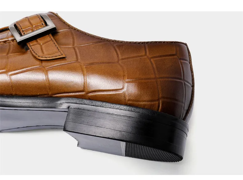Jinquedai  Mens Genuine Leather Crocodile Pattern Silp on Buckle Driving Soft Daily Pea Loafer Shoes Summer Black Formal Dress Shoes 2022