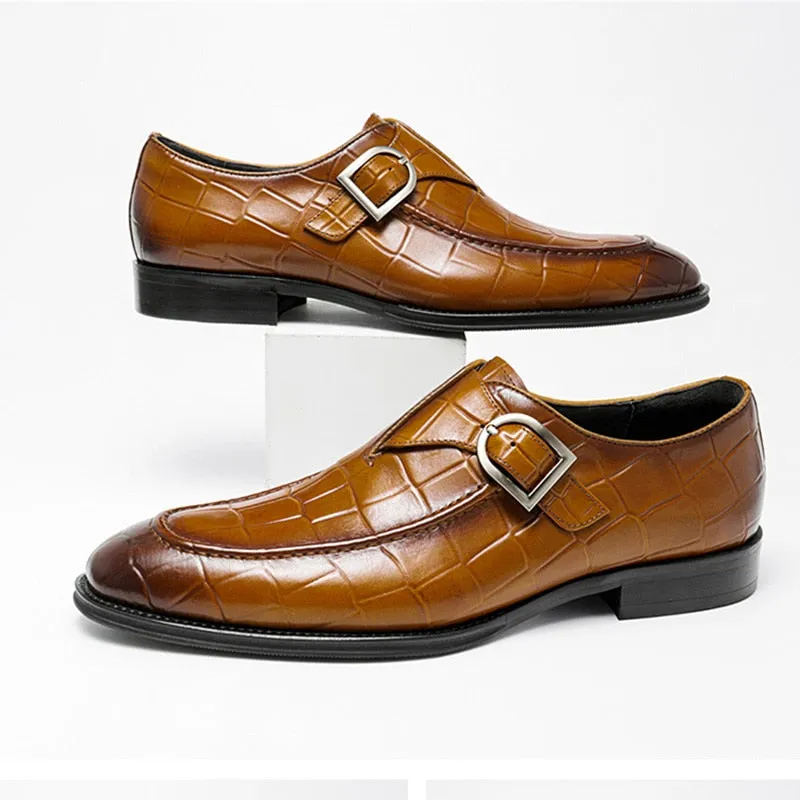 Jinquedai  Mens Genuine Leather Crocodile Pattern Silp on Buckle Driving Soft Daily Pea Loafer Shoes Summer Black Formal Dress Shoes 2022