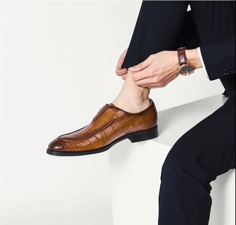 Jinquedai  Mens Genuine Leather Crocodile Pattern Silp on Buckle Driving Soft Daily Pea Loafer Shoes Summer Black Formal Dress Shoes 2022