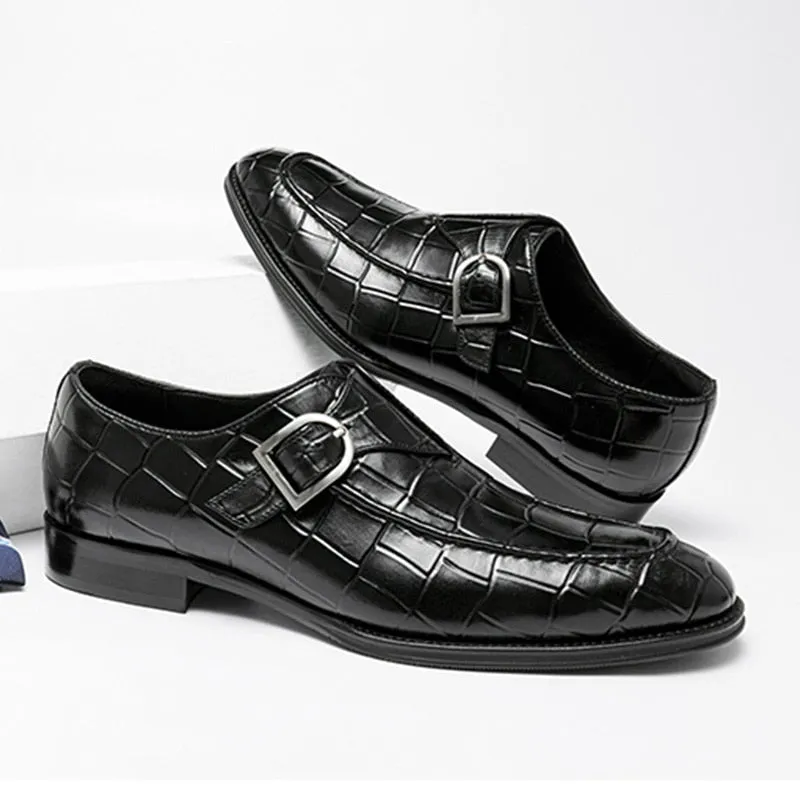 Jinquedai  Mens Genuine Leather Crocodile Pattern Silp on Buckle Driving Soft Daily Pea Loafer Shoes Summer Black Formal Dress Shoes 2022