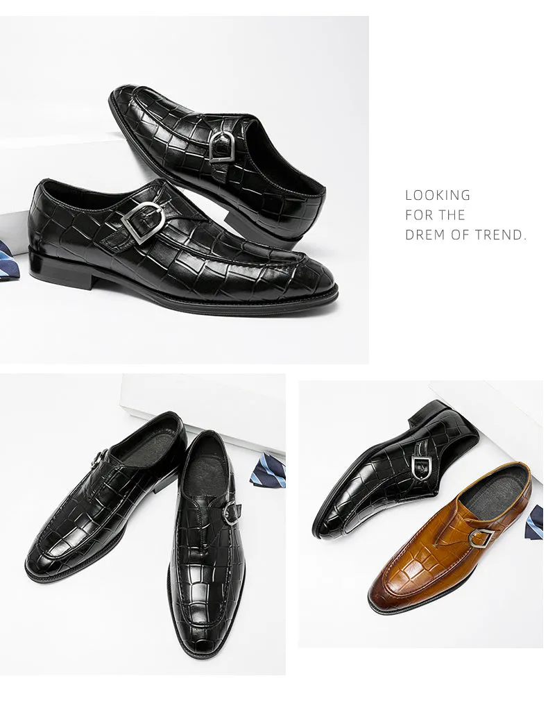 Jinquedai  Mens Genuine Leather Crocodile Pattern Silp on Buckle Driving Soft Daily Pea Loafer Shoes Summer Black Formal Dress Shoes 2022