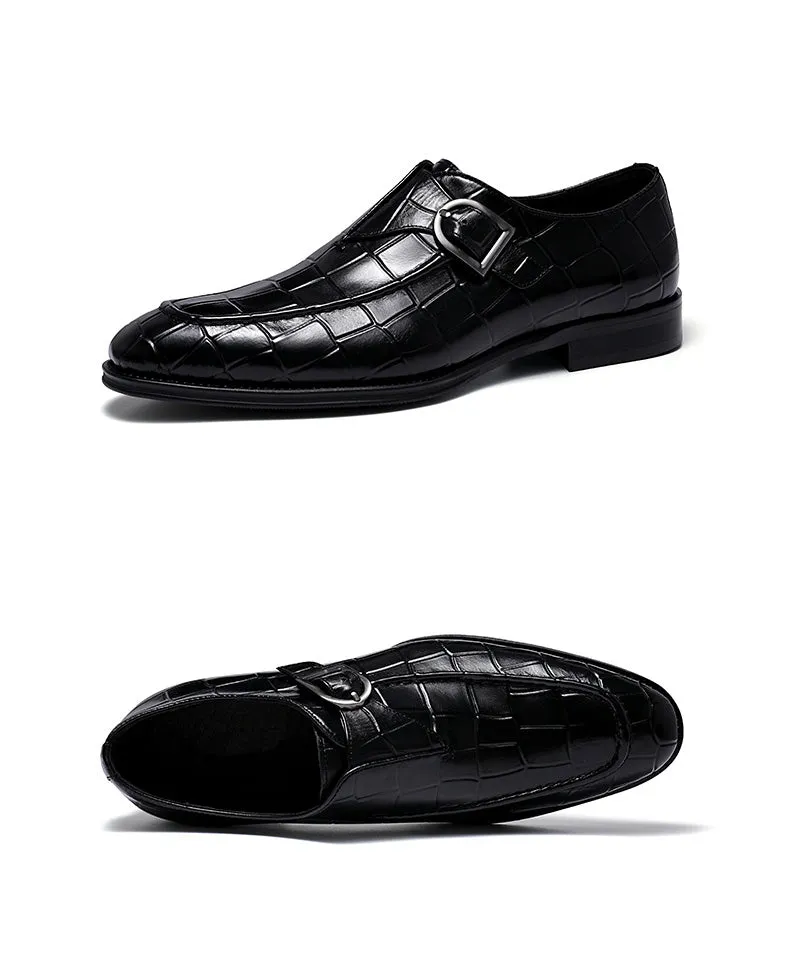 Jinquedai  Mens Genuine Leather Crocodile Pattern Silp on Buckle Driving Soft Daily Pea Loafer Shoes Summer Black Formal Dress Shoes 2022