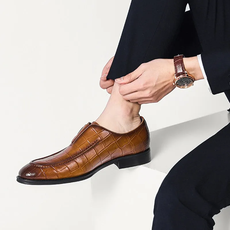 Jinquedai  Mens Genuine Leather Crocodile Pattern Silp on Buckle Driving Soft Daily Pea Loafer Shoes Summer Black Formal Dress Shoes 2022