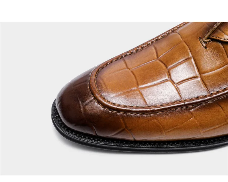 Jinquedai  Mens Genuine Leather Crocodile Pattern Silp on Buckle Driving Soft Daily Pea Loafer Shoes Summer Black Formal Dress Shoes 2022