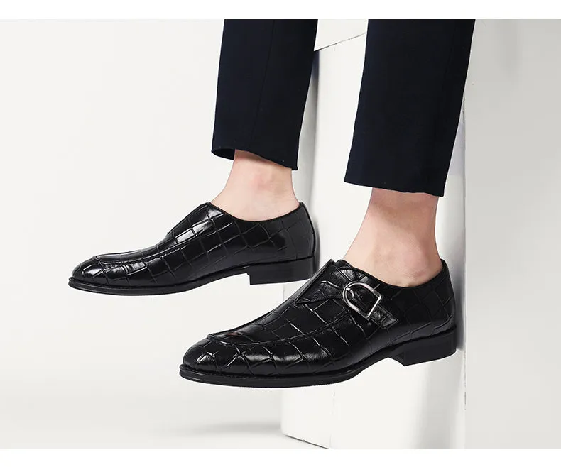 Jinquedai  Mens Genuine Leather Crocodile Pattern Silp on Buckle Driving Soft Daily Pea Loafer Shoes Summer Black Formal Dress Shoes 2022
