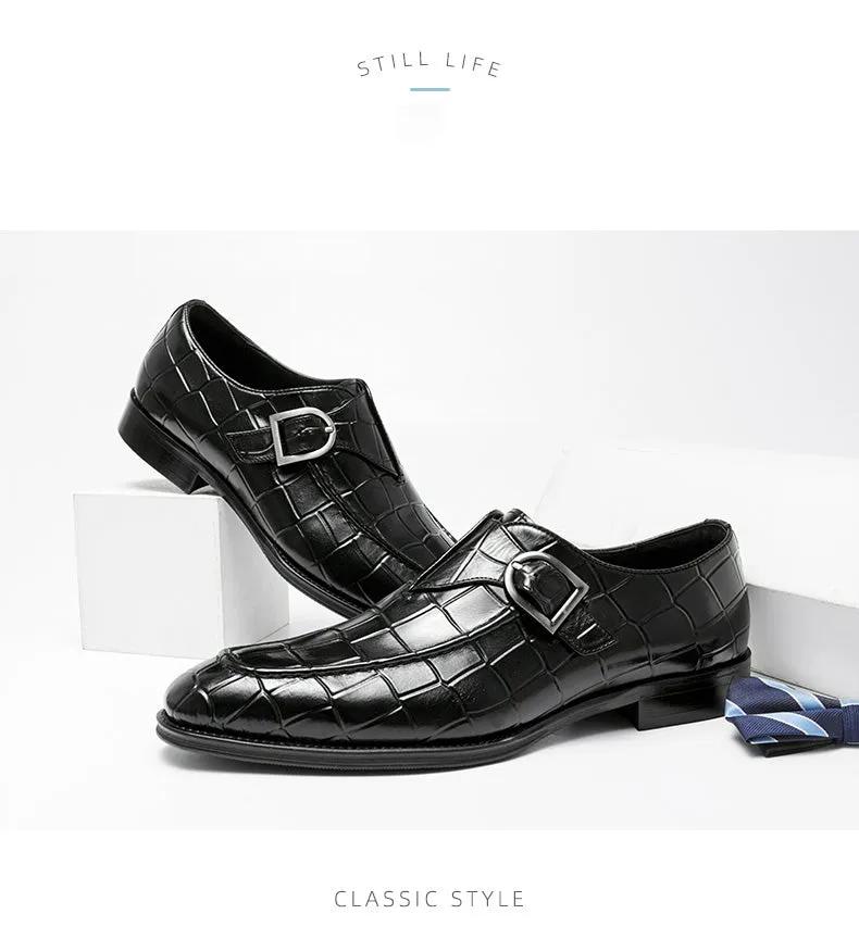 Jinquedai  Mens Genuine Leather Crocodile Pattern Silp on Buckle Driving Soft Daily Pea Loafer Shoes Summer Black Formal Dress Shoes 2022