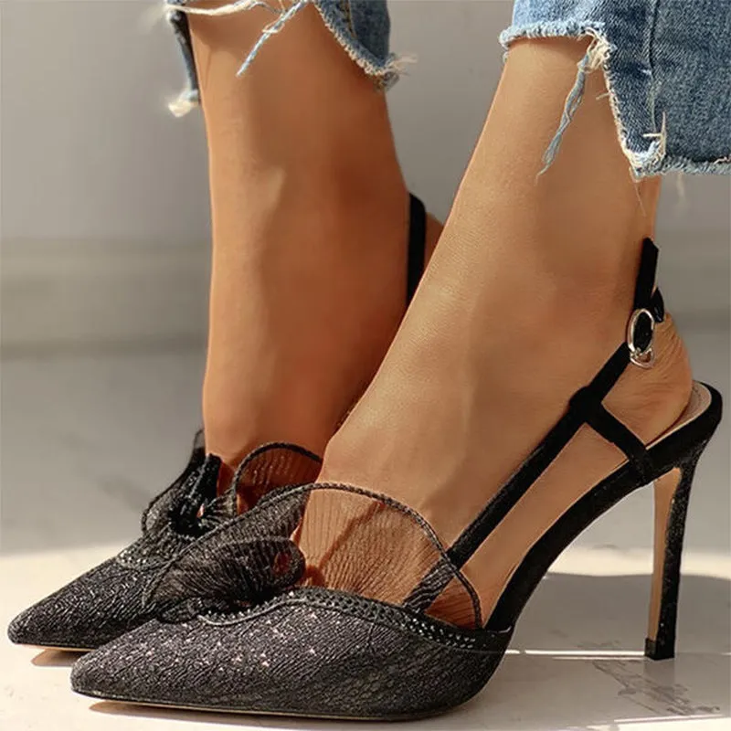 Lace high heeled sandals