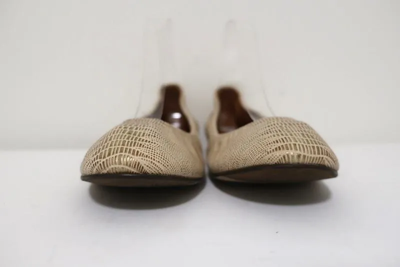 Lanvin Ballet Flats Cream/Gold Lizard-Embossed Leather Size 38.5