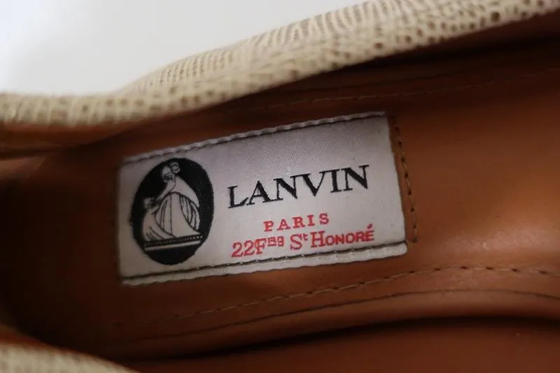 Lanvin Ballet Flats Cream/Gold Lizard-Embossed Leather Size 38.5