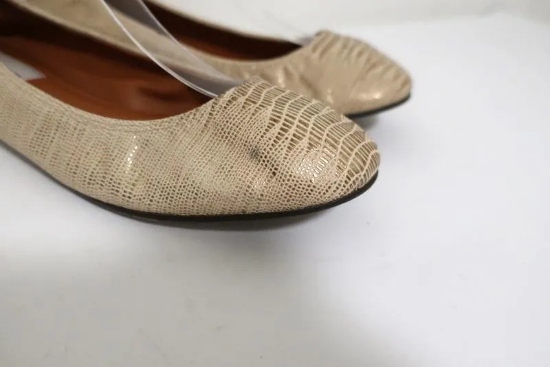 Lanvin Ballet Flats Cream/Gold Lizard-Embossed Leather Size 38.5