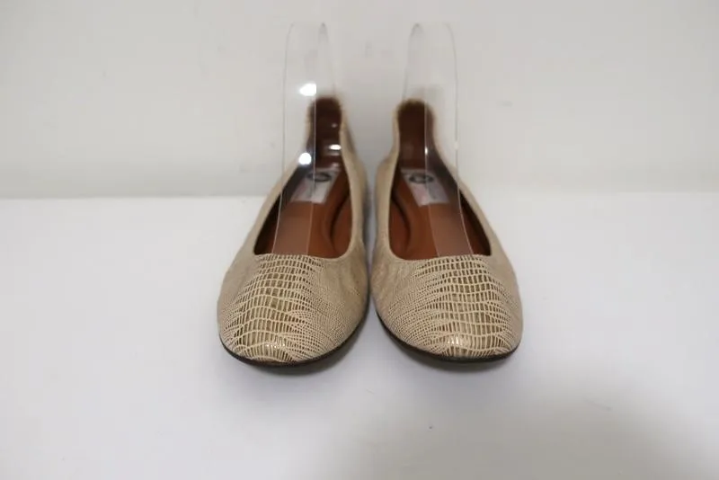 Lanvin Ballet Flats Cream/Gold Lizard-Embossed Leather Size 38.5
