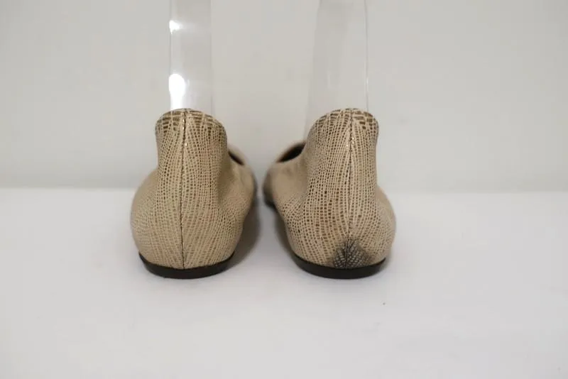 Lanvin Ballet Flats Cream/Gold Lizard-Embossed Leather Size 38.5