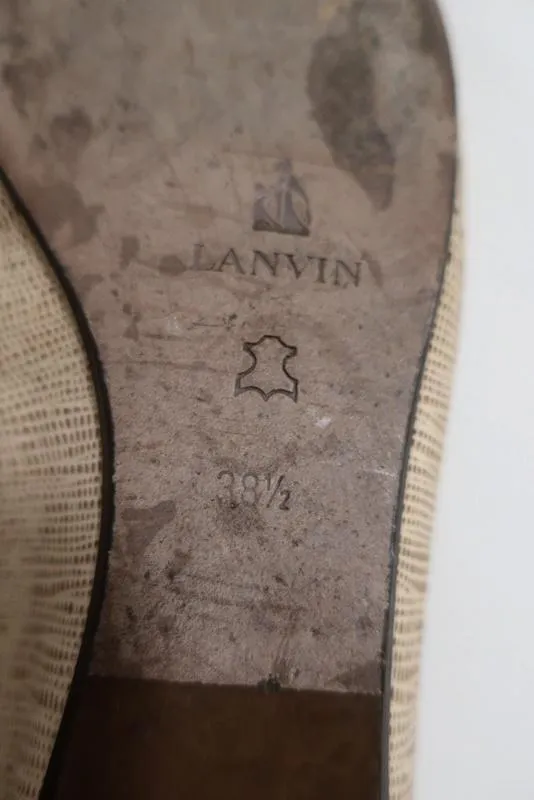 Lanvin Ballet Flats Cream/Gold Lizard-Embossed Leather Size 38.5