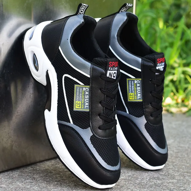 Large Size 38-47 Men&#39;s Running Shoes Fashion Air Cushion Sneakers Breathable Outdoor Sports Leather Shoes Non-Slip Male Sneakers