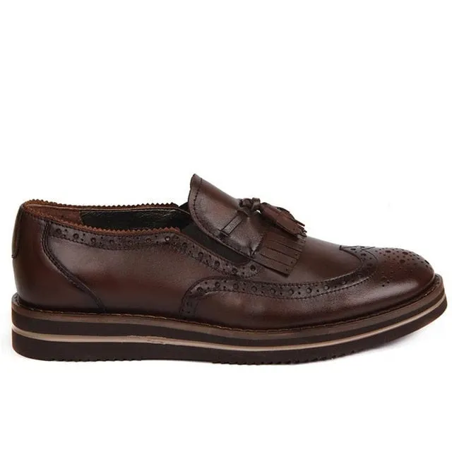 Leather High Sole Men Casual Shoes Leather Flat Lace-up Top Sneakers