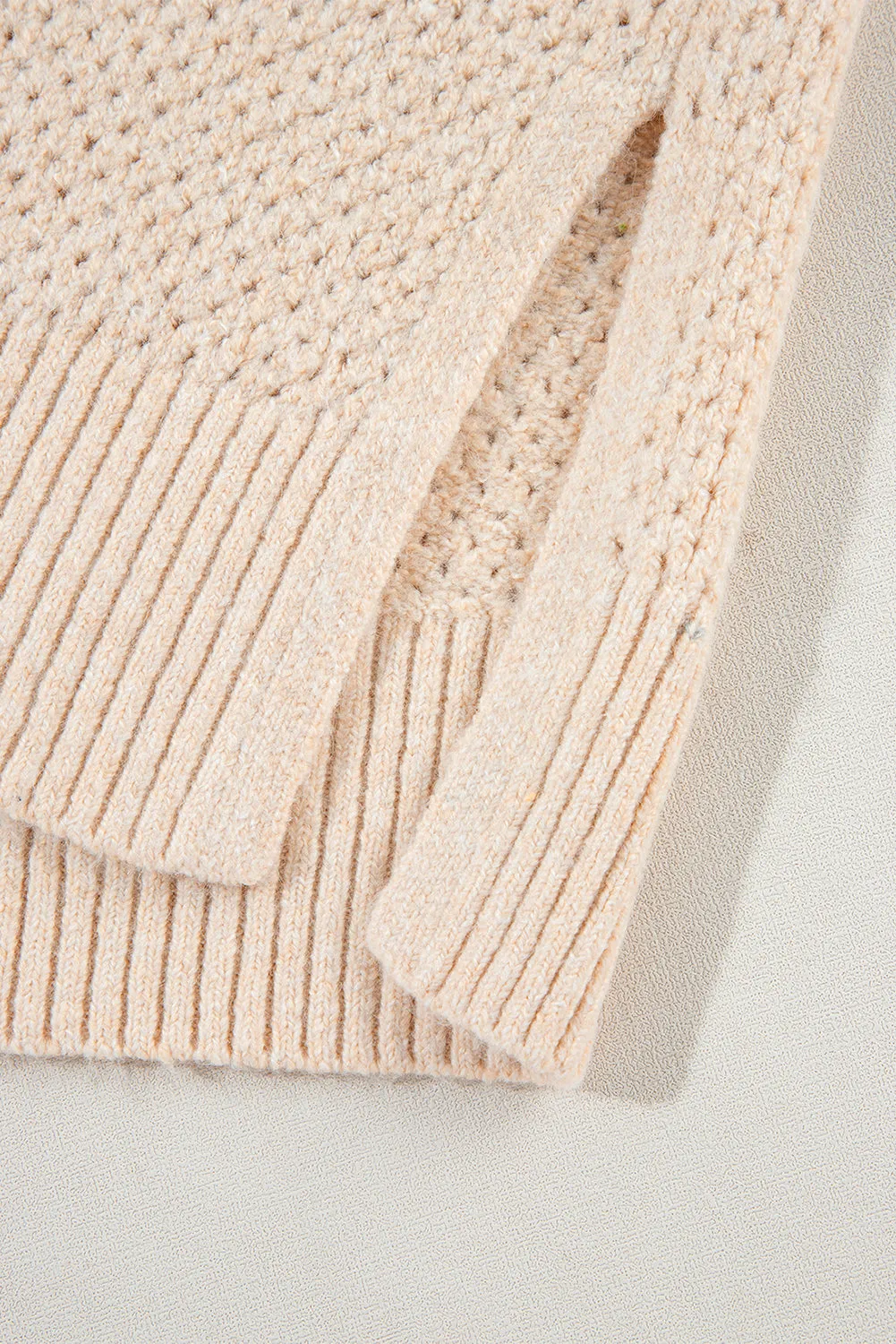 Light Grey Oversized V Neck Drop Shoulder Sweater with Eyelet Detail