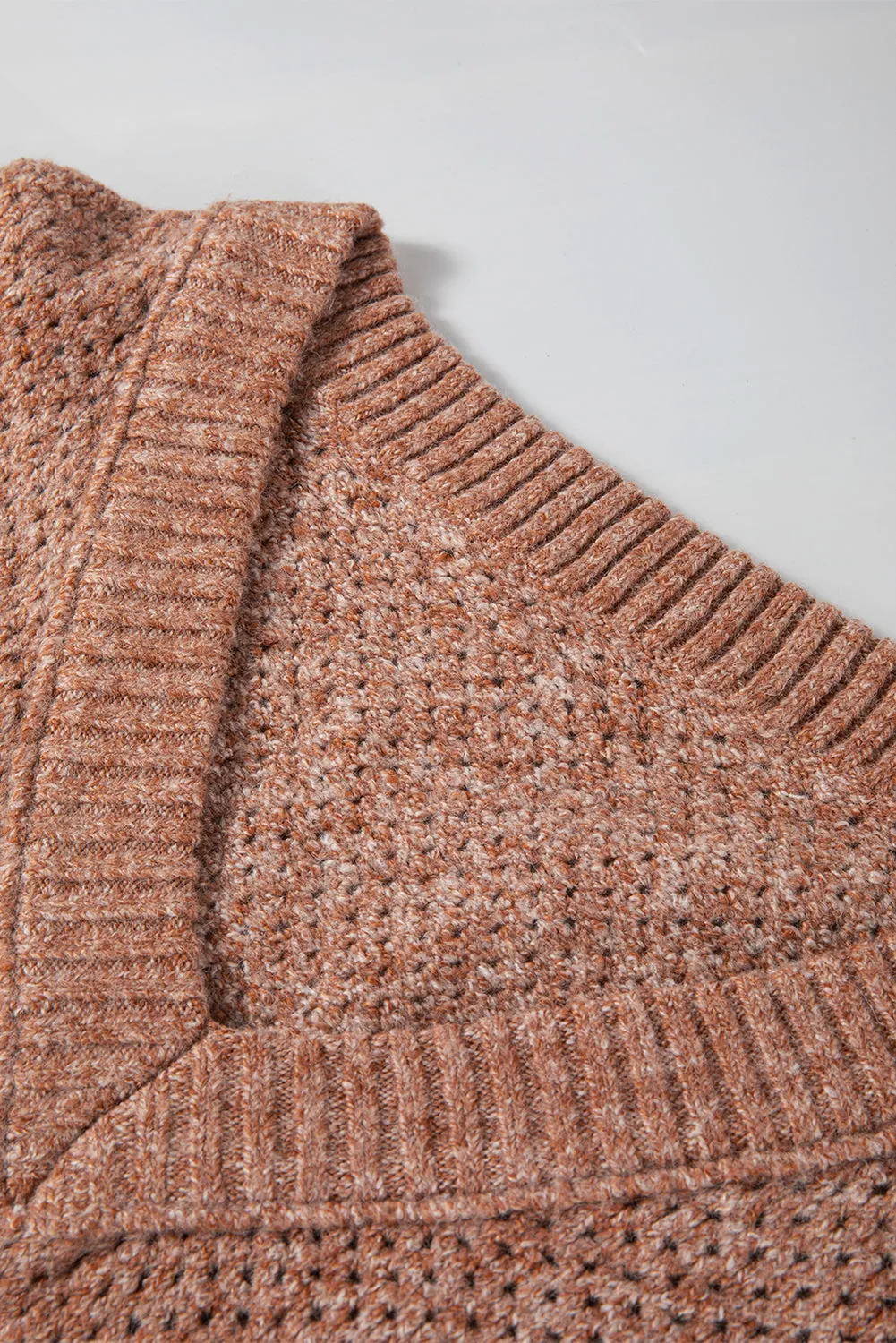 Light Grey Oversized V Neck Drop Shoulder Sweater with Eyelet Detail