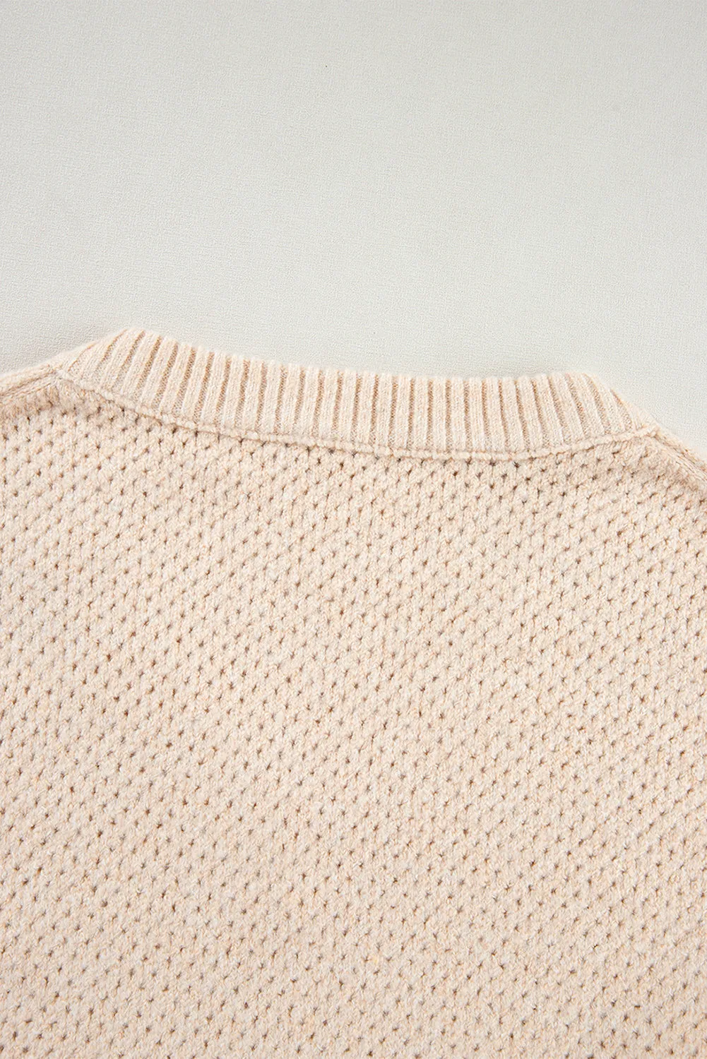 Light Grey Oversized V Neck Drop Shoulder Sweater with Eyelet Detail