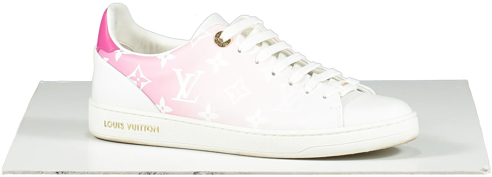 Louis Vuitton Pink/White Front Row LV Monogram logo Leather Trainers UK 3.5 EU 36.5 👠