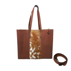 MANDAVA Women's Genuine Leather Tote Shoulder Bag for Work Shopping Buff Leather Big Shopper Bag (Dark Brown)
