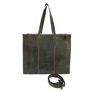 MANDAVA Women's Top Grain Genuine Leather Tote Shoulder Bag for Work Shopping Hunter Leather Big Shopper Bag (Green)