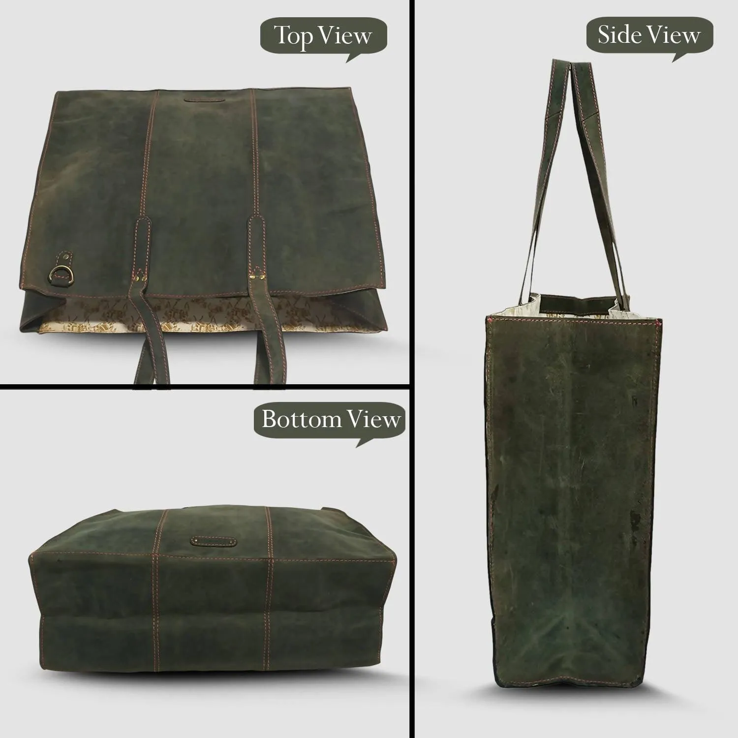 MANDAVA Women's Top Grain Genuine Leather Tote Shoulder Bag for Work Shopping Hunter Leather Big Shopper Bag (Green)