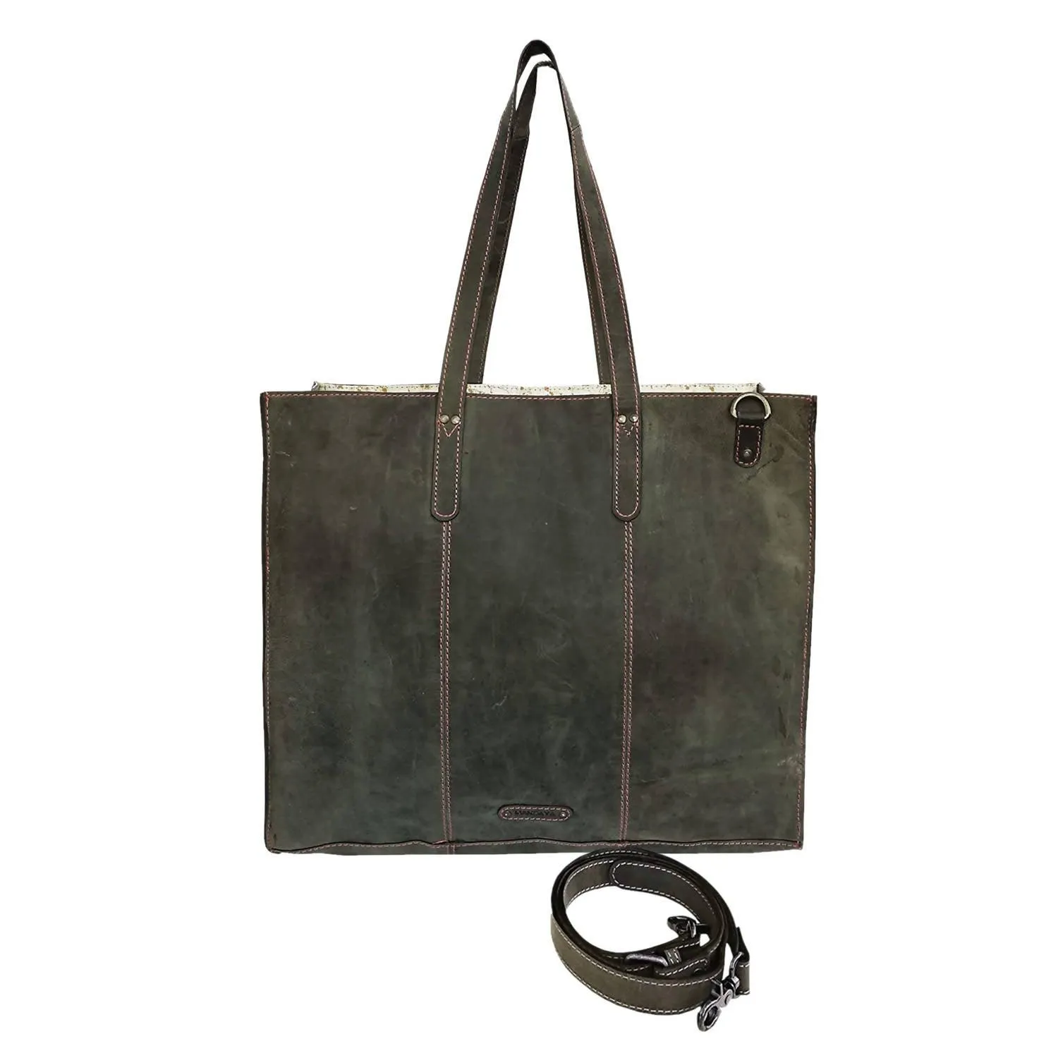 MANDAVA Women's Top Grain Genuine Leather Tote Shoulder Bag for Work Shopping Hunter Leather Big Shopper Bag (Green)