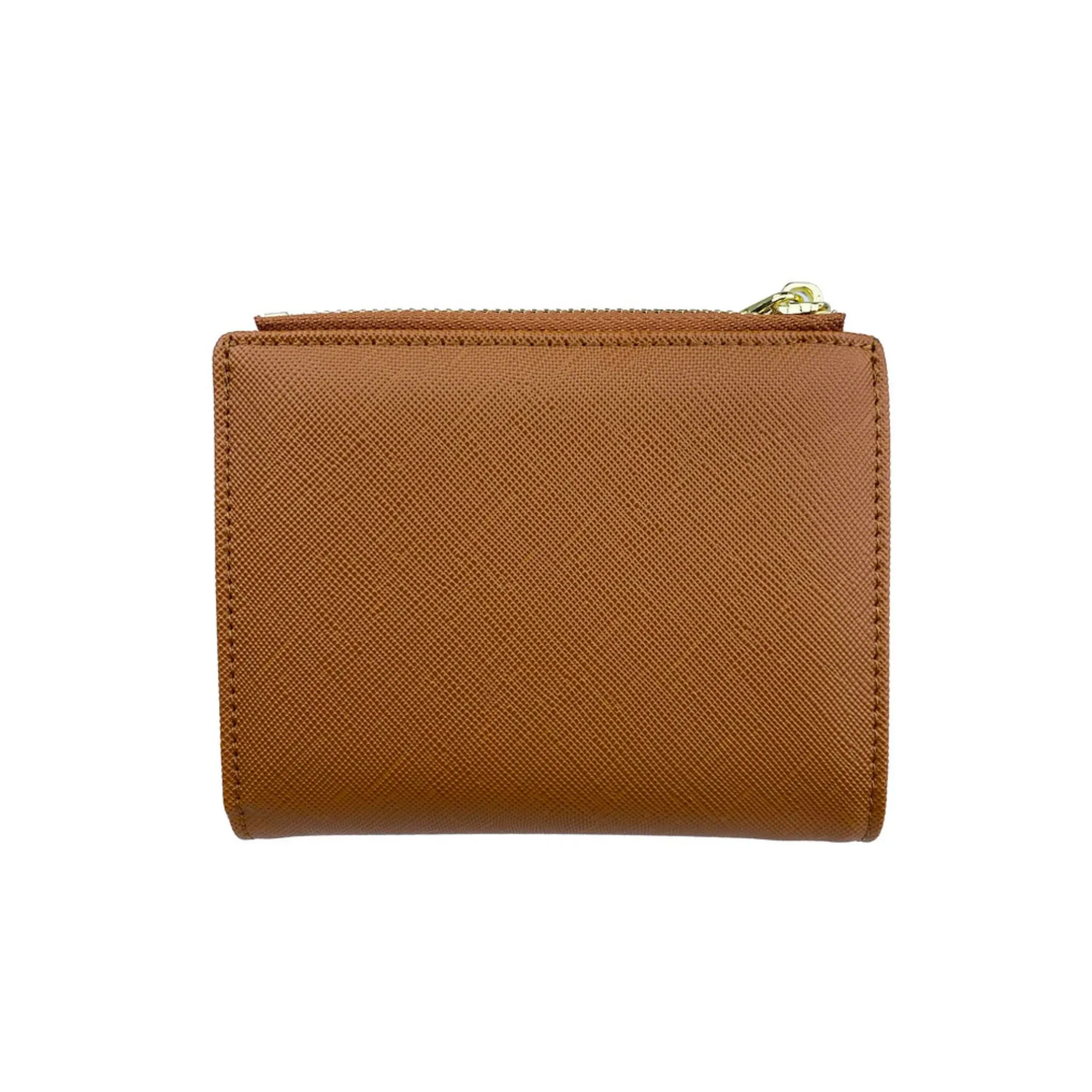 Mel&Co Saffiano-Effect Bifold Compact Snap Wallet Tan