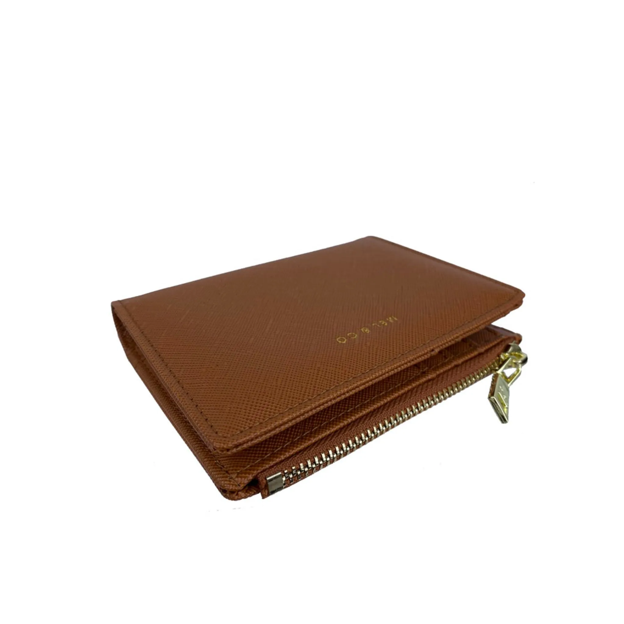 Mel&Co Saffiano-Effect Bifold Compact Snap Wallet Tan