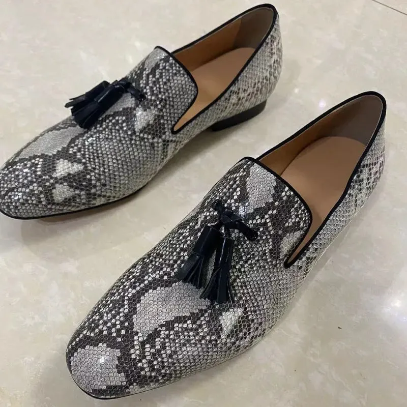 Mixed Colors Snake Skin Pattern Men Leather Shoes Tassel Loafers Handmade Luxury Designer Shoes Slip On Summer Men Dress Shoes