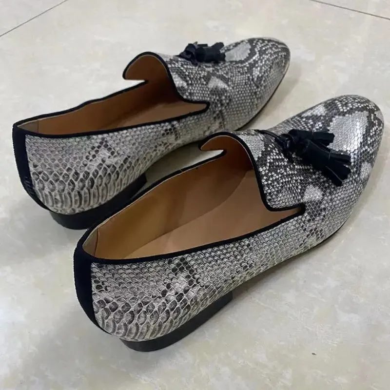 Mixed Colors Snake Skin Pattern Men Leather Shoes Tassel Loafers Handmade Luxury Designer Shoes Slip On Summer Men Dress Shoes