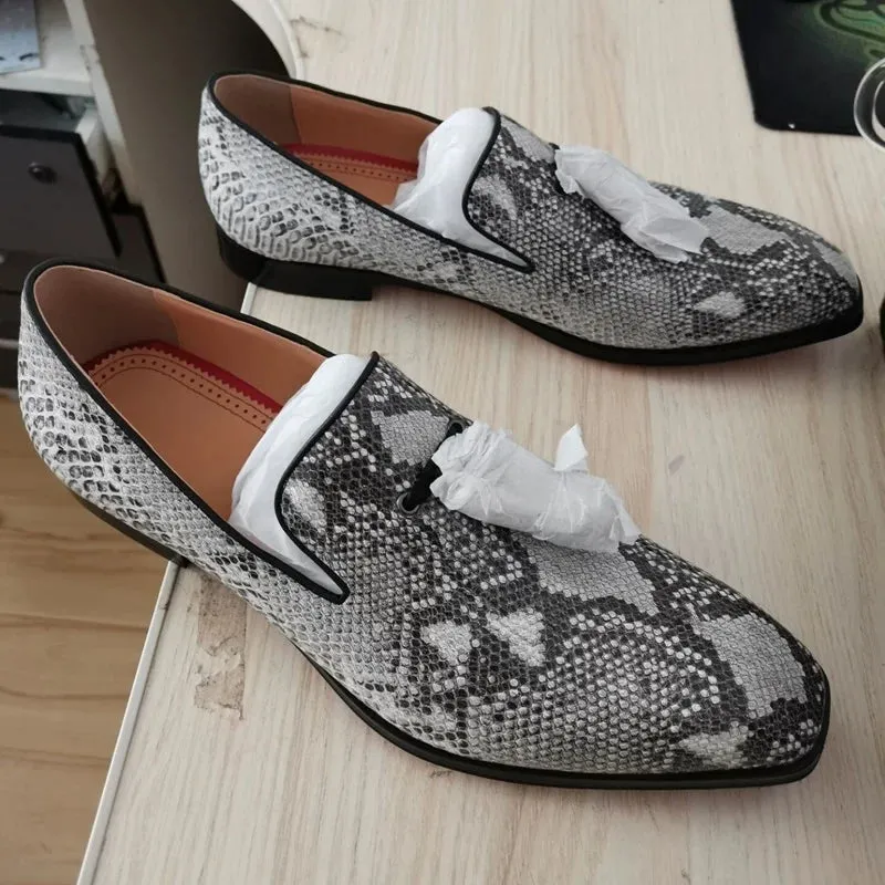 Mixed Colors Snake Skin Pattern Men Leather Shoes Tassel Loafers Handmade Luxury Designer Shoes Slip On Summer Men Dress Shoes