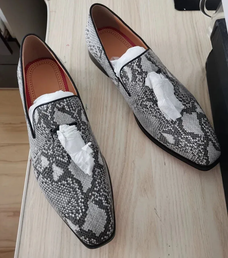 Mixed Colors Snake Skin Pattern Men Leather Shoes Tassel Loafers Handmade Luxury Designer Shoes Slip On Summer Men Dress Shoes