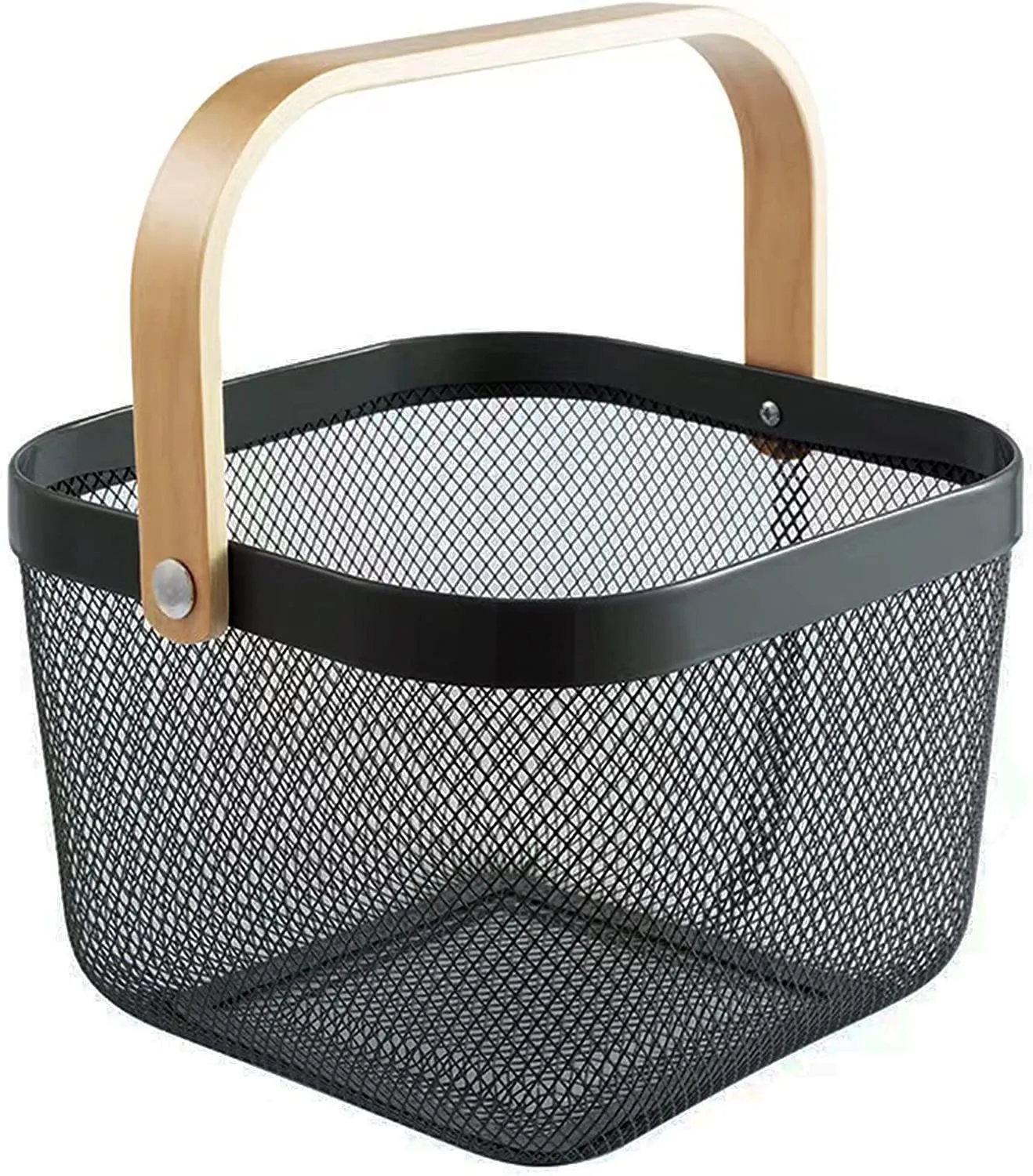 Multifunctional Mesh Basket With Wooden Handle - Grey
