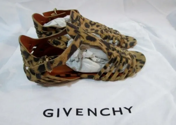 NEW Womens GIVENCHY Woven Suede Sandal Shoe LEOPARD 36 / 6 TAN $530