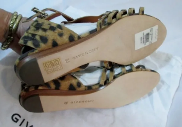 NEW Womens GIVENCHY Woven Suede Sandal Shoe LEOPARD 36 / 6 TAN $530