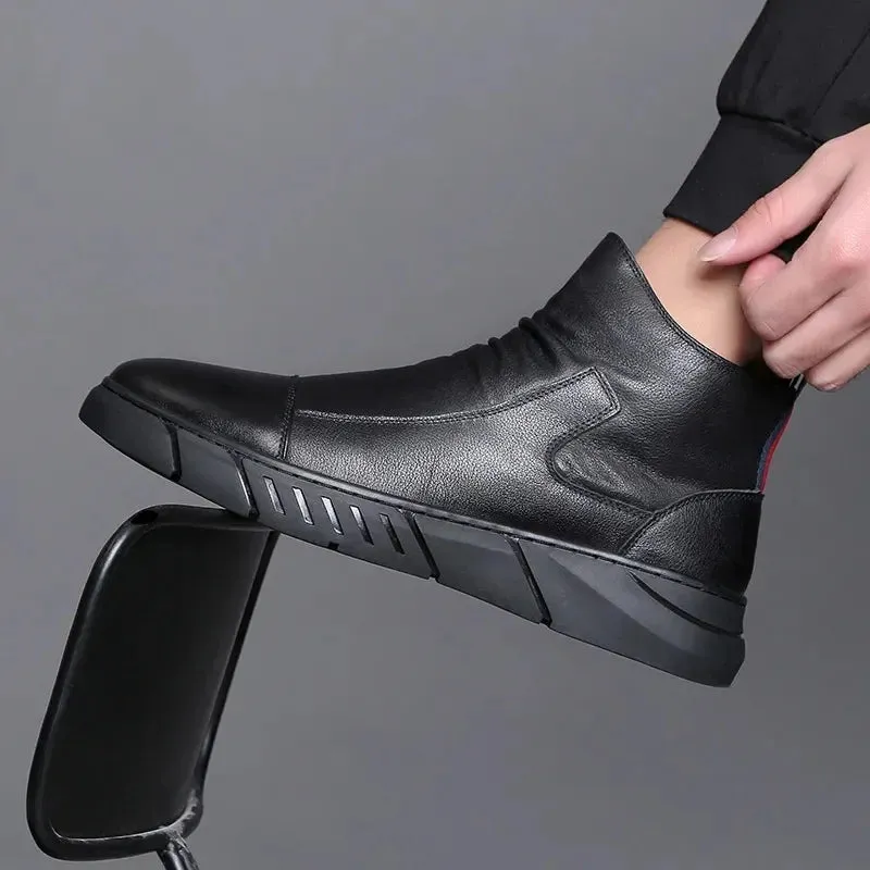 Non Slip Leather Zipper Boots