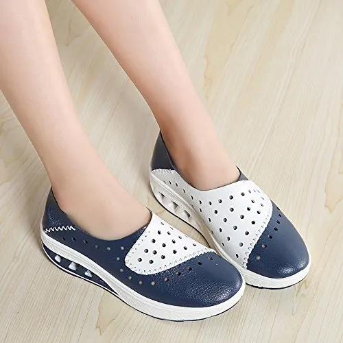 NRUTUP Fashion Women Round Head Flat Breathable Leisure Sports Shoes Shake Shoes(Blue,42)