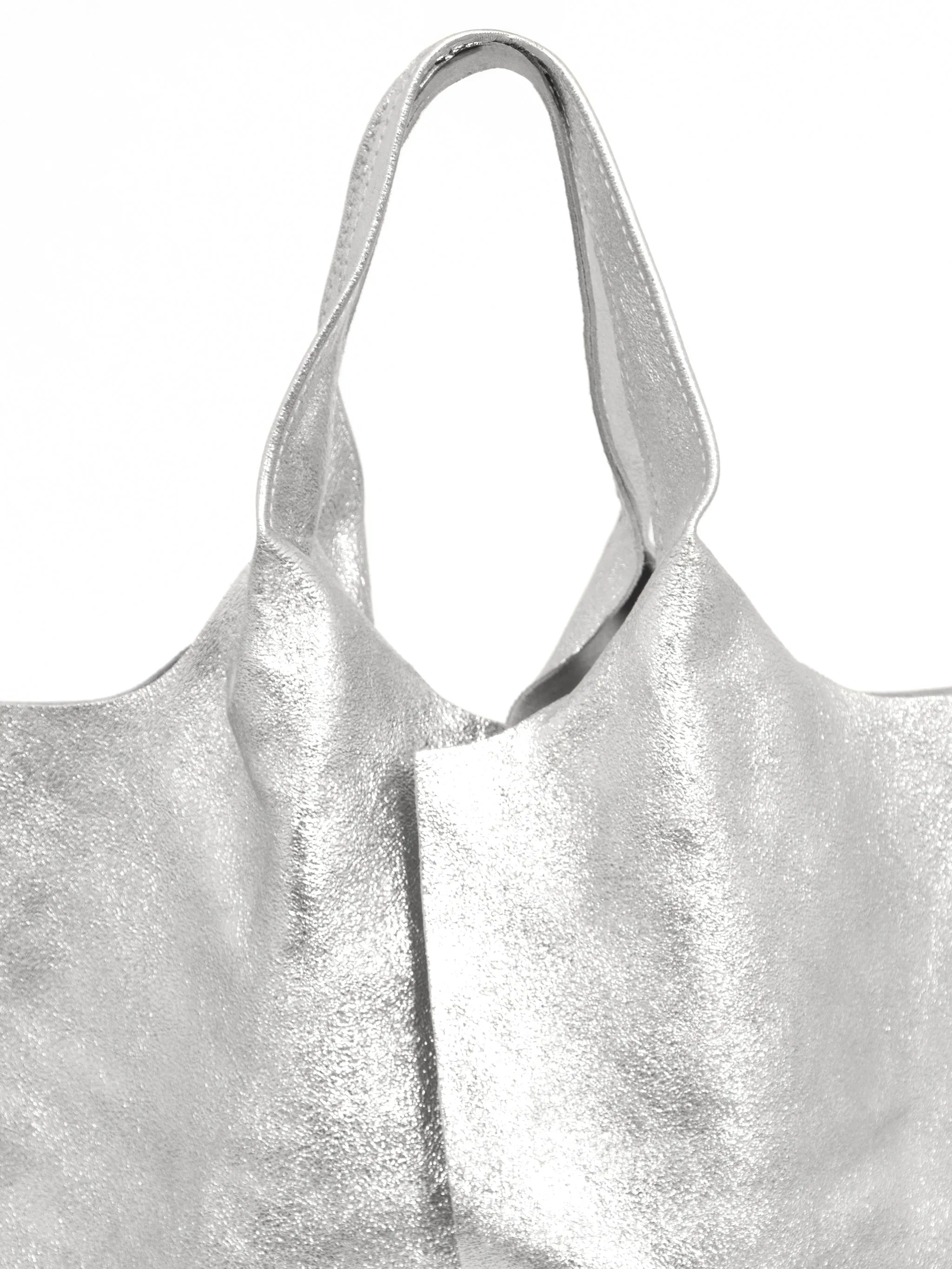 Paloma Italian Leather Shoulder Bag - Silver, Metallic