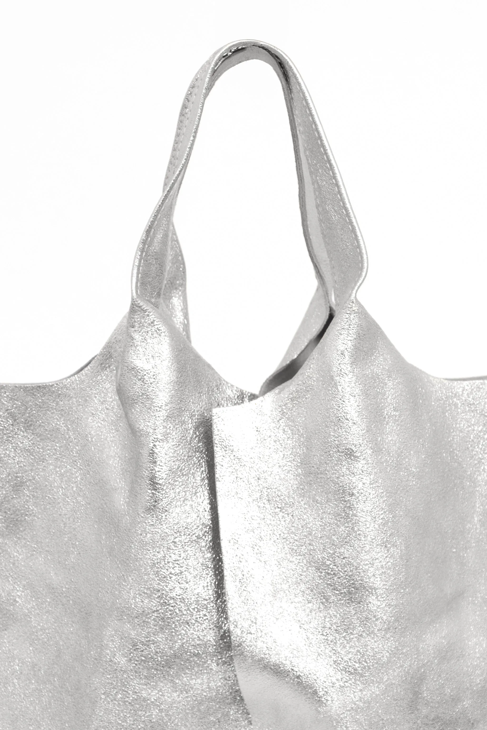 Paloma Italian Leather Shoulder Bag - Silver, Metallic