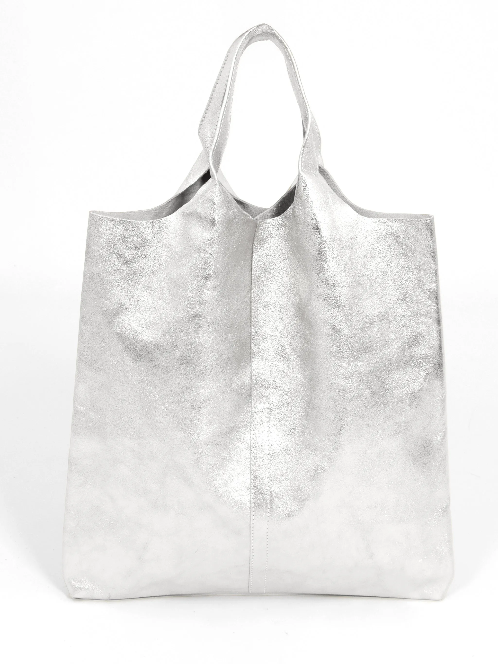 Paloma Italian Leather Shoulder Bag - Silver, Metallic