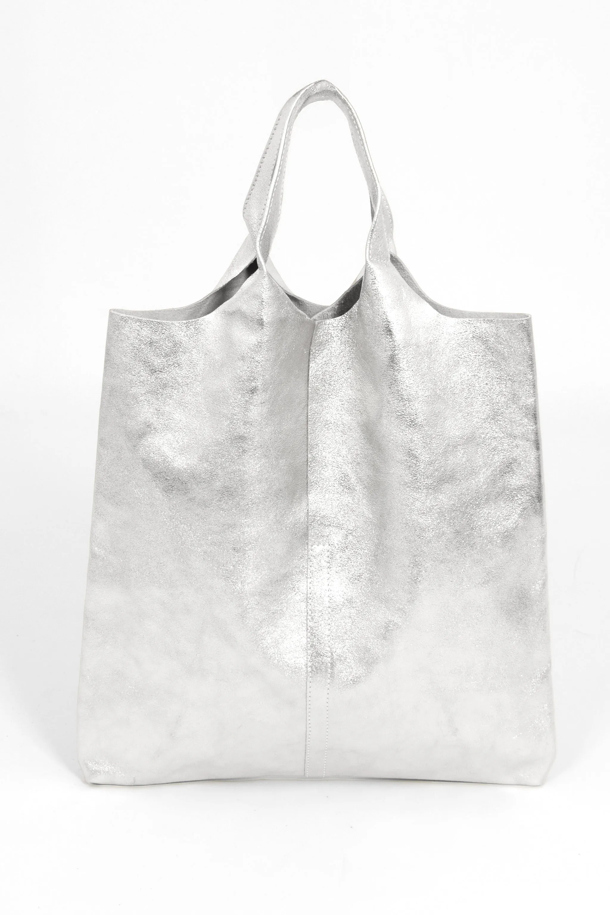 Paloma Italian Leather Shoulder Bag - Silver, Metallic