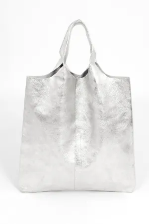 Paloma Italian Leather Shoulder Bag - Silver, Metallic