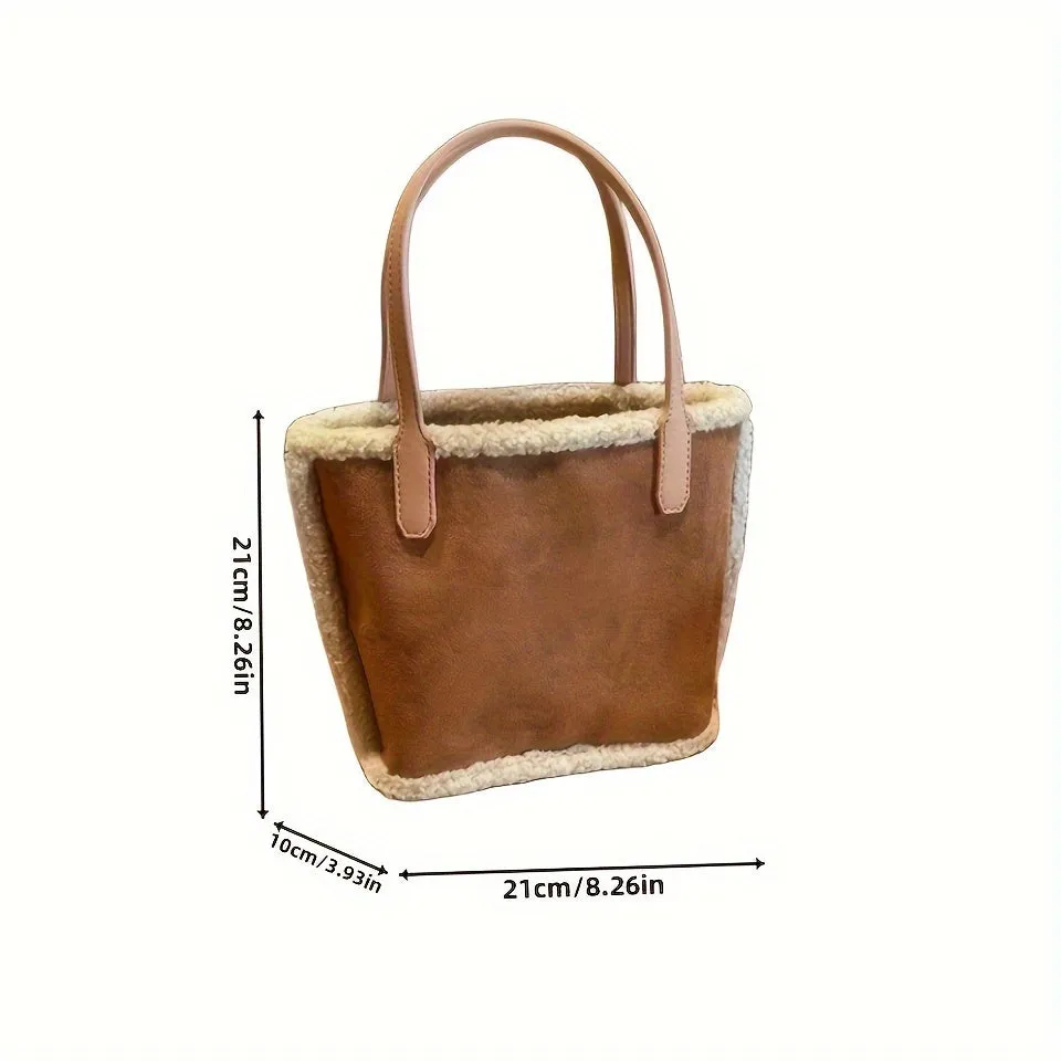 Plush Bucket  Perfect Casual Color Blocking Handle Bag,