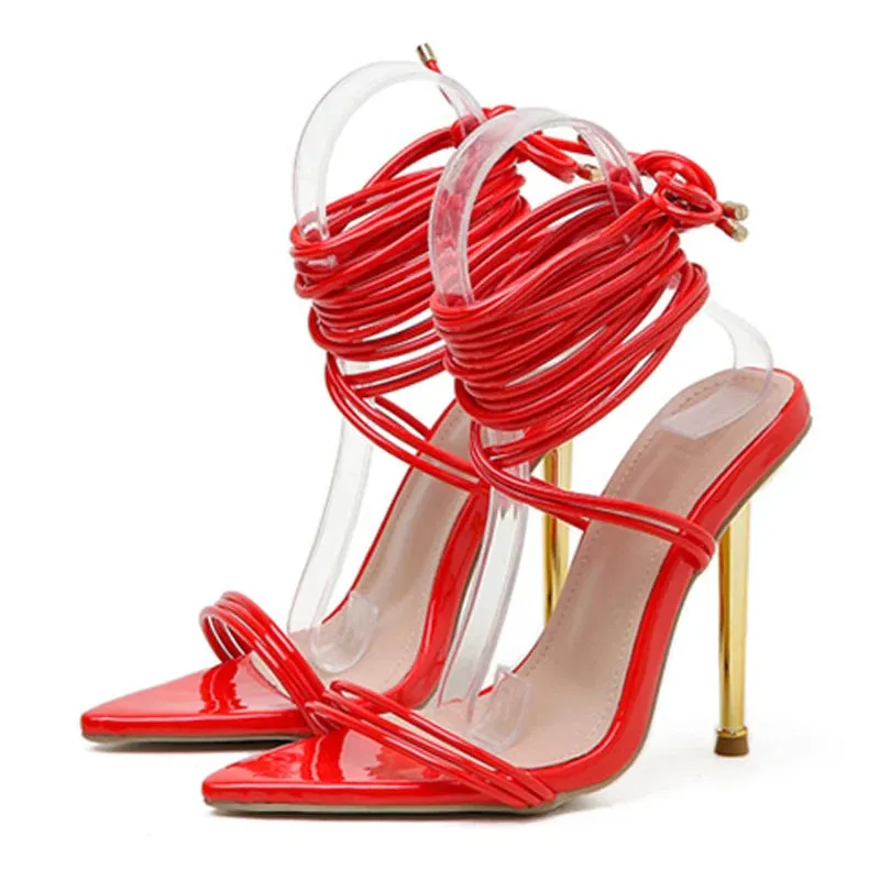 Pointed Open Toe Lace-Up