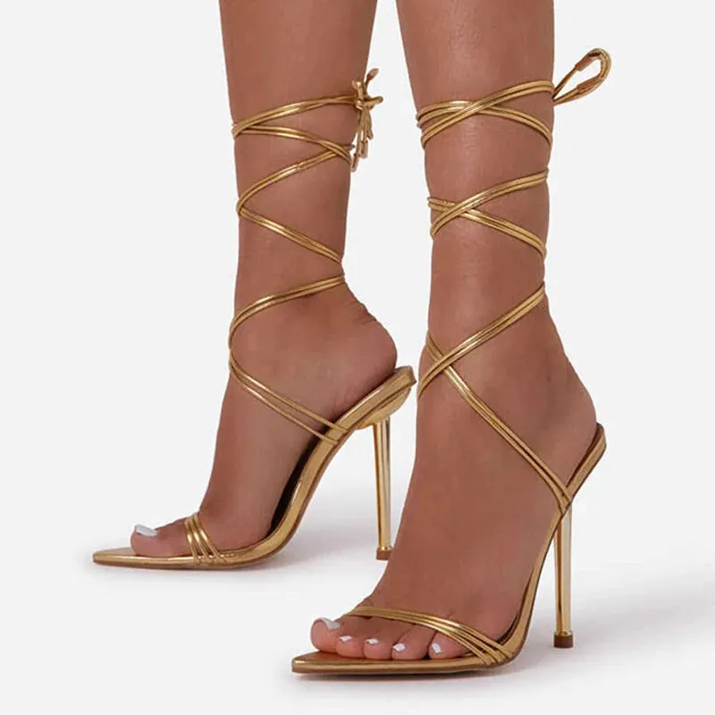 Pointed Open Toe Lace-Up