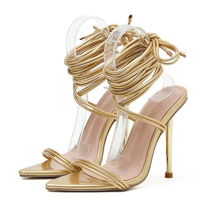 Pointed Open Toe Lace-Up