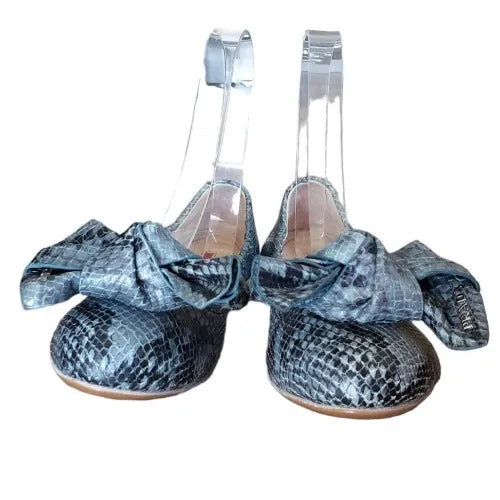 PRADA Multicolor Python Embossed Leather Scrunch Bow Ballet Flats, Size 35.5