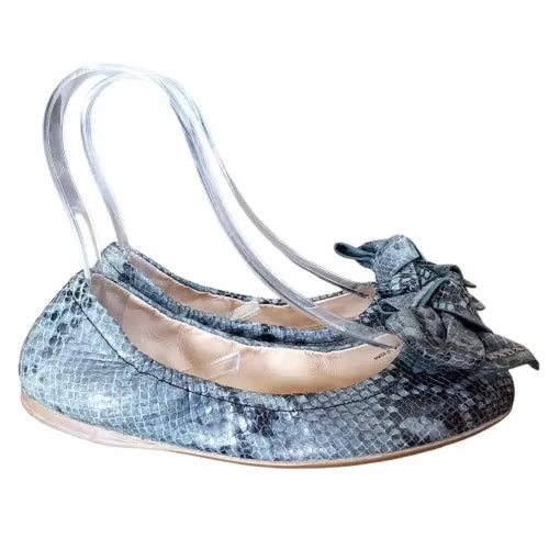 PRADA Multicolor Python Embossed Leather Scrunch Bow Ballet Flats, Size 35.5